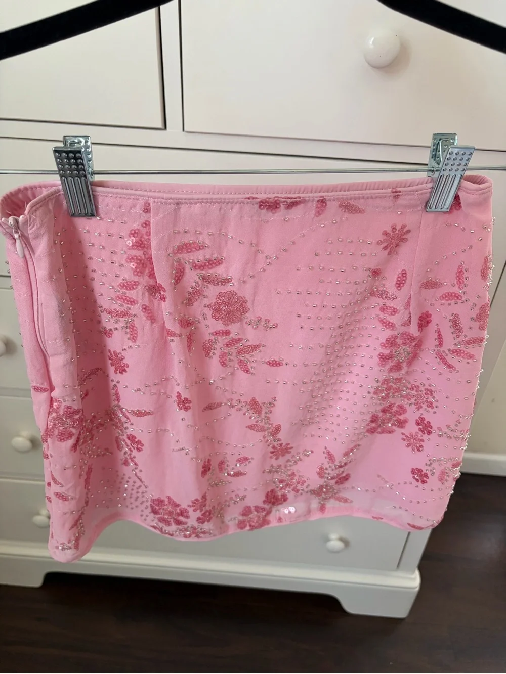 Pink Sequin Floral Mini Skirt - Picture 2 of 2